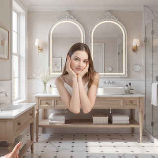 Sunvega Aluminium Medicine Cabinet Mirror with LED Light Defogging Function Cosmetic Storage Rack