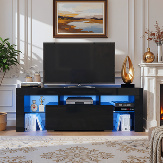 Sunvega Wall Mounted Floating 80 Inch TV Stand with LED Lights and Charging Station
