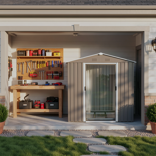 Sunvega 6x5ft Outdoor Metal Storage Shed with Sliding Doors and Punched Vents