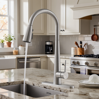 Sunvega Single Handle Stainless Steel Kitchen Sink Faucet with Pull Down Sprayer