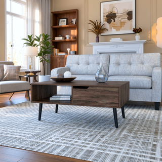 Sunvega Dark Walnut Coffee Table with One Open Shelf and One Drawer