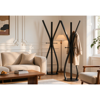 Sunvega Freestanding Black Metal Coat Rack with 3 Hooks for Entryway