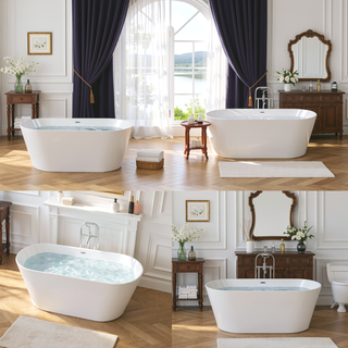 Sunvega 55 Inch Freestanding Acrylic Soaking Bathtub with Superior Insulation and Modern Design