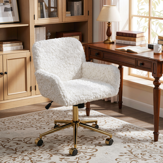 Sunvega Plush Faux Alpaca Fabric Double Cushion Wide 26.4 Inch Office Chair