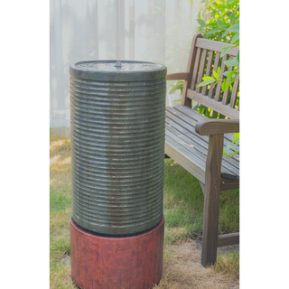 Sunvega Large Concrete Ribbed Water Fountain with Bird Feeder and Modern Industrial Style