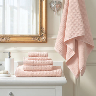 Sunvega Antimicrobial Jacquard Waffle Cotton Towel Set with Dobby Cuff and Quick Dry