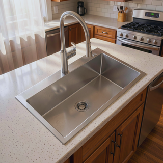 Sunvega 32x19 Inch Overmount Single Bowl Kitchen Sink in Brushed Nickel