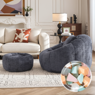 Sunvega Modern Pumpkin Shape Bean Bag Chair with Ottoman for Living Room