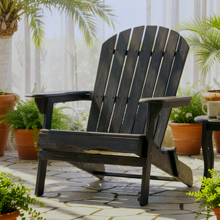 Sunvega Folding Acacia Wood Adirondack Chair with Slatted Seat and Rustic Design