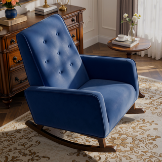 Sunvega Mid-Century Modern Solid Wood Rocking Chair with Microfiber Upholstery