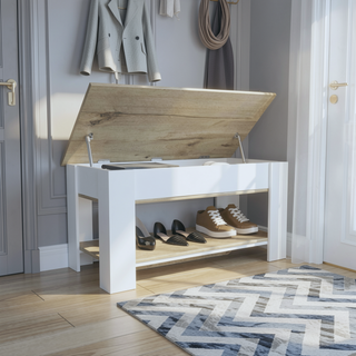 Sunvega Lift Top Storage Table with Metal Hinges in Light Oak and White Finish