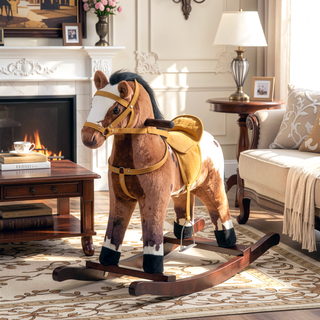 Sunvega Kids Plush Rocking Horse Toy with Realistic Sounds and Metal Frame