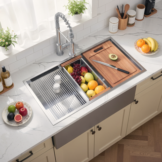 Sunvega 33 x 19 Inch Undermount Stainless Steel Workstation Sink with Accessories