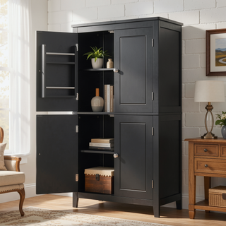 Sunvega Freestanding Bathroom Storage Cabinet with 4 Doors and Adjustable Shelves