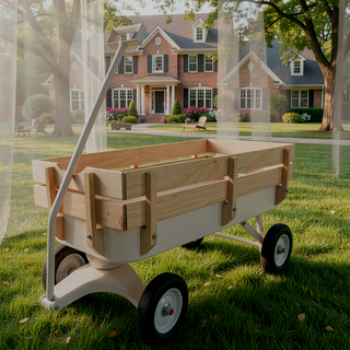 Sunvega Fresh Blue Solid Wood All-Terrain Toy and Garden Tool Cart Trolley