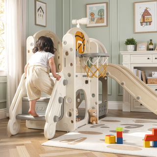 Sunvega 7-in-1 Toddler Playset with Slide Basketball Hoop Ring Toss and Crawl Tunnel