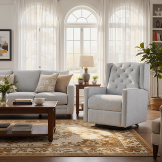 Sunvega Milah Tufted Brushed Tweed Swivel Gliding Recliner with Wingback Design