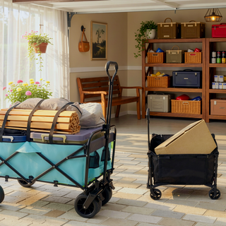 Sunvega Collapsible Foldable Wagon Cart with Strapping System and 3-Pcs Plastic Liner
