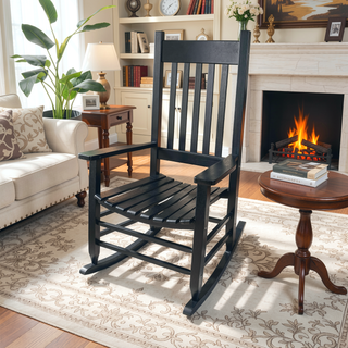 Sunvega Black Painted Populus Wood Porch Rocker Chair with Wide Seat