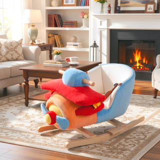 Sunvega ASTM-F963 Certified Spring Rocking Horse with Plush Fabric and Animal Sounds