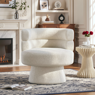 Sunvega Cream White Boucle Upholstered 360-Degree Swivel Accent Chair for Living Room