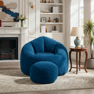 Sunvega High Pressure Foam Bean Bag Sofa Chair with Padded Footrest for Living Room