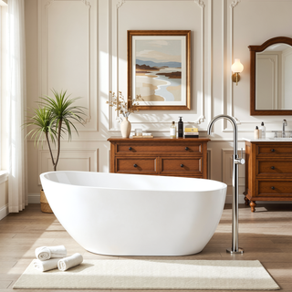 Sunvega 59 Inch Acrylic Freestanding Soaking Tub with Gold Overflow Drain