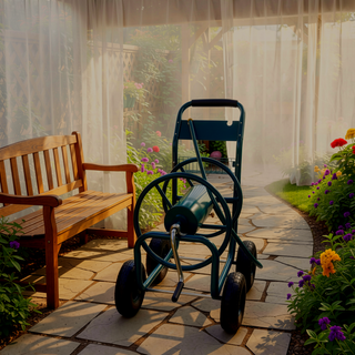 Sunvega 4 Wheel Heavy Duty Water Hose Reel Cart with Storage Basket and Weather Resistant Finish