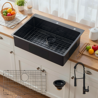 Sunvega Gunmetal Black 30x22 Inch Drop in Topmount Stainless Steel Kitchen Sink