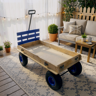 Sunvega Fresh Blue Solid Wood All-Terrain Toy and Garden Tool Cart Trolley