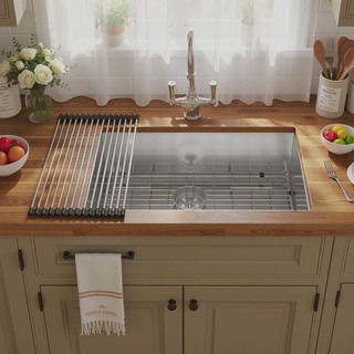 Sunvega 32x19 Inch Undermount Kitchen Sink with Superior Drainage and Soundproofing