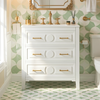 Sunvega 30 Inch Freestanding Bathroom Vanity with Ceramic Sink and 3 Drawers