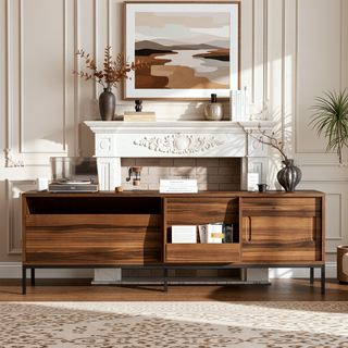 Sunvega 70.8" Modern TV Stand with Sliding Doors, Storage Drawer, and Adjustable Shelves