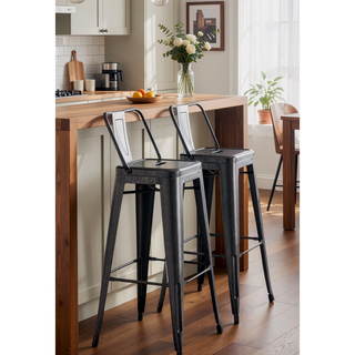 Sunvega Industrial Metal Barstools with Bucket Back and 4 Leg Design Set of 2
