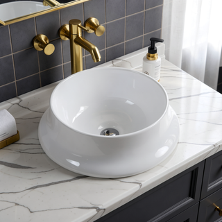 Sunvega White Ceramic Vessel Bathroom Sink Basin with Hydro-Repellent Surface
