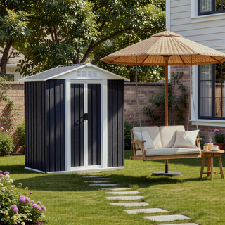Sunvega 5FT x 3FT Grey Outdoor Pent Roof Garden Tool Storage Shed House