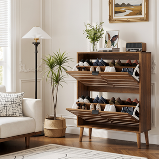 Sunvega Farmhouse Shoe Cabinet with 2 Flip Drawers and Anti-Tipping Device for Corridors