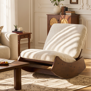 Sunvega Solid Wood Frame Corduroy Upholstery Glider Rocking Chair for Nursery