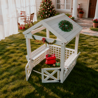 Sunvega Outdoor Wooden Playhouse for Children with Bench and Doors for Fun Play