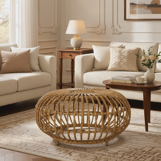 Sunvega Boho Handcrafted Rattan Coffee Table with Faux Weave for Outdoor Decor