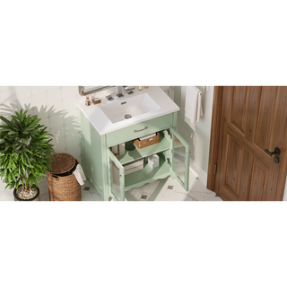 Sunvega Modern 30 Inch Bathroom Vanity with Ceramic Sink and Tempered Glass