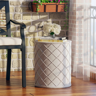 Sunvega Lightweight Concrete End Table with Nautical Diamond Rope Pattern