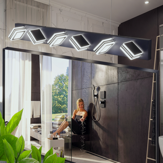Sunvega Modern 7-Light LED Vanity Fixture with Square Acrylic Lampshades for Bathroom