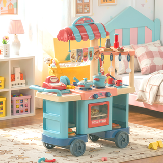 Sunvega Kids Kitchen Food Stand Playset with Play Food and Cashier Register for Ages 3-6