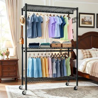 Sunvega Heavy Duty Freestanding Clothes Rack with 6 Adjustable Wire Shelves and 3 Rails