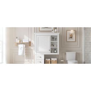Sunvega Modern Wall Mounted Mirror Cabinet with 3 Open Shelves for Bathroom Storage