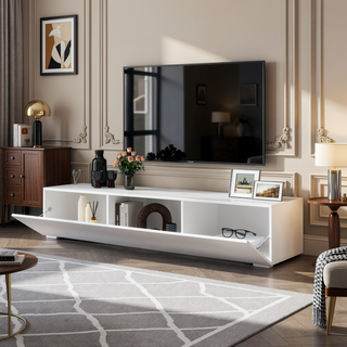 Sunvega Wall Mounted Floating 80 Inch TV Stand with LED Lights and Charging Station
