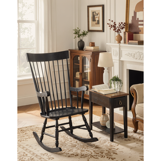 Sunvega Dark Brown Synthetic Leather and Espresso Finish Rocking Chair with Upholstered Cushions