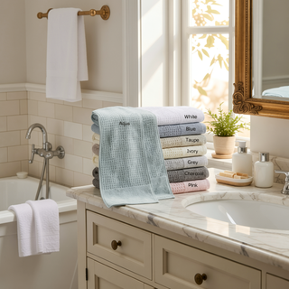 Sunvega Antimicrobial Jacquard Waffle Cotton Towel Set with Dobby Cuff and Quick Dry