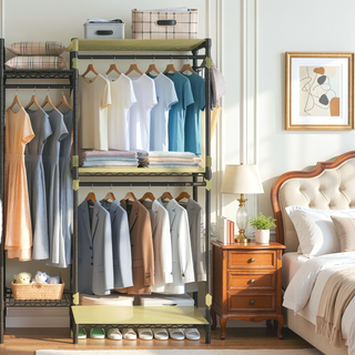 Sunvega Heavy Duty Freestanding Clothes Rack with 6 Adjustable Wire Shelves and 3 Rails